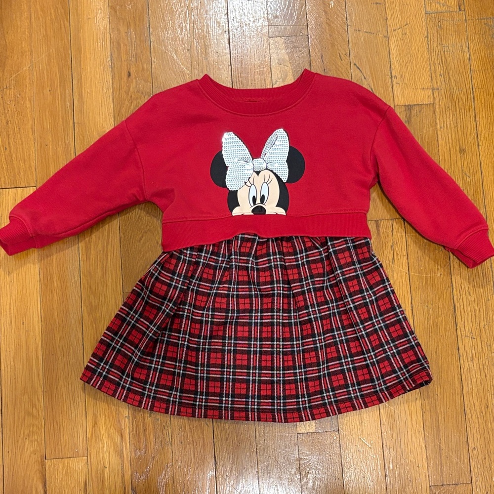 Jumping Beans Red Minnie Mouse Plaidsl Dress, 3t